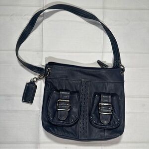 Tignanello Y2K purse Navy Blue Leather Crossbody Shoulder Bag travel commuter